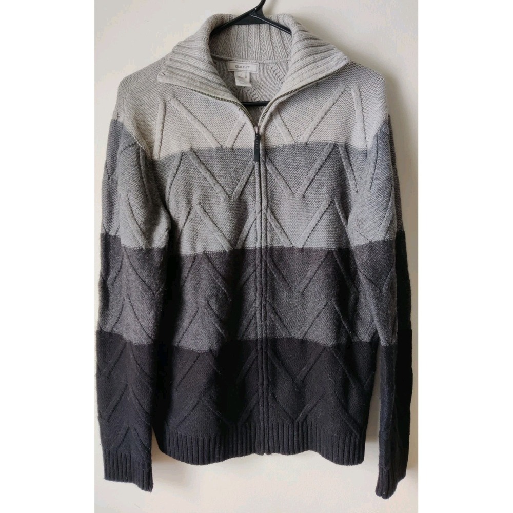 Gant Men's Textured Zip Collared Sweater‎ Alpaca/Wool/Cotton Black/Gray Size L